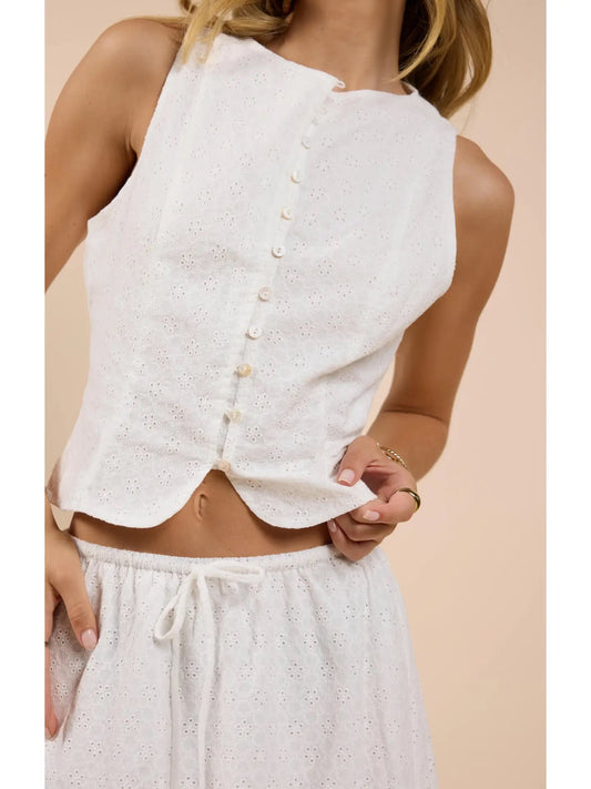 Sundream Eyelet Buttondown Vest Top