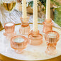 Vintage Ribbed Glass Rose Gold Candle Holders Set of 4