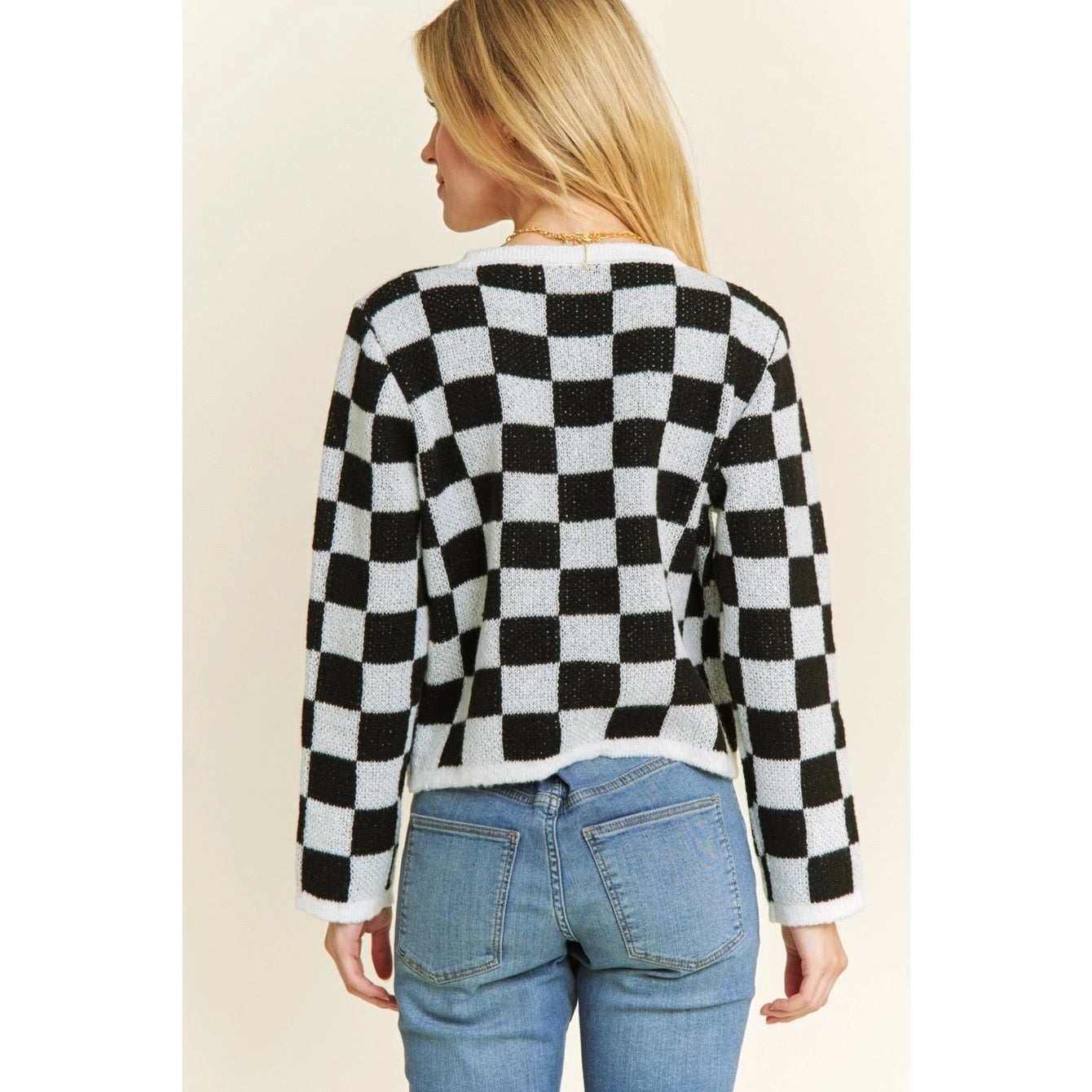 Classic Checker Bow Cardigan