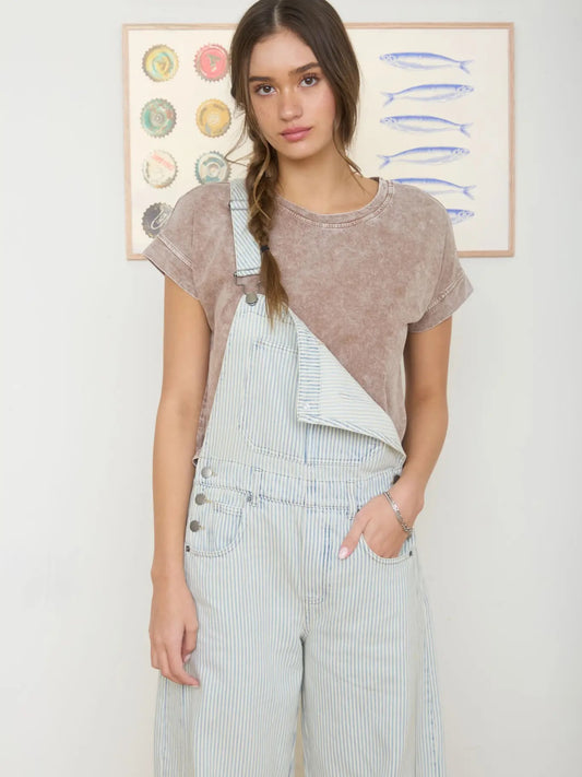 Washed Short Sleeve Boxy Knit Top
