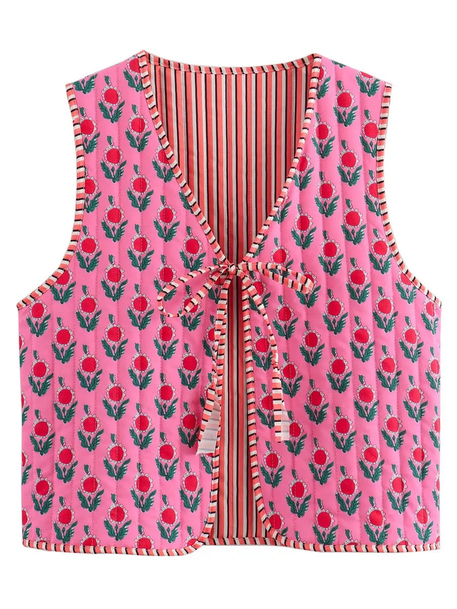 Reversible Fuchsia Floral Quilted Gilet Outwear Vest