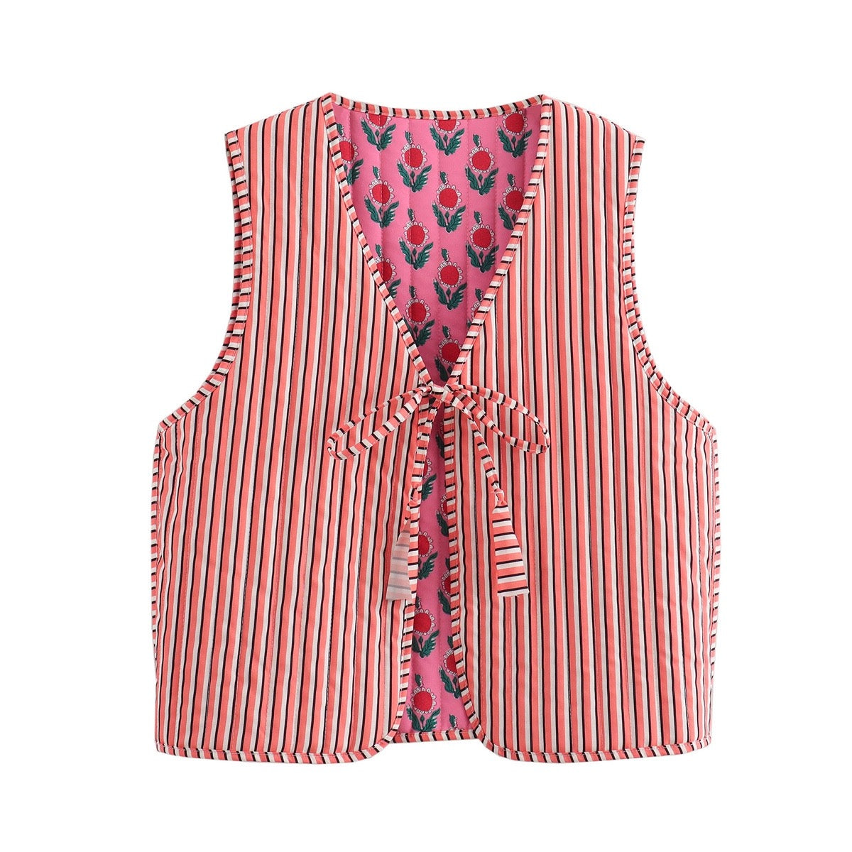 Reversible Fuchsia Floral Quilted Gilet Outwear Vest