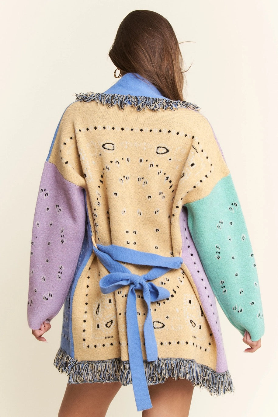 Paisley Print Contrast Cardigan