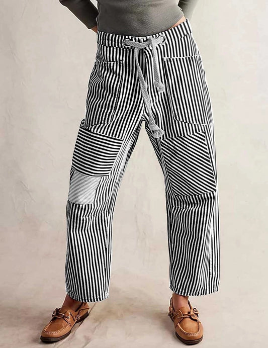 Casual Striped Drawstring Wide Leg Pants