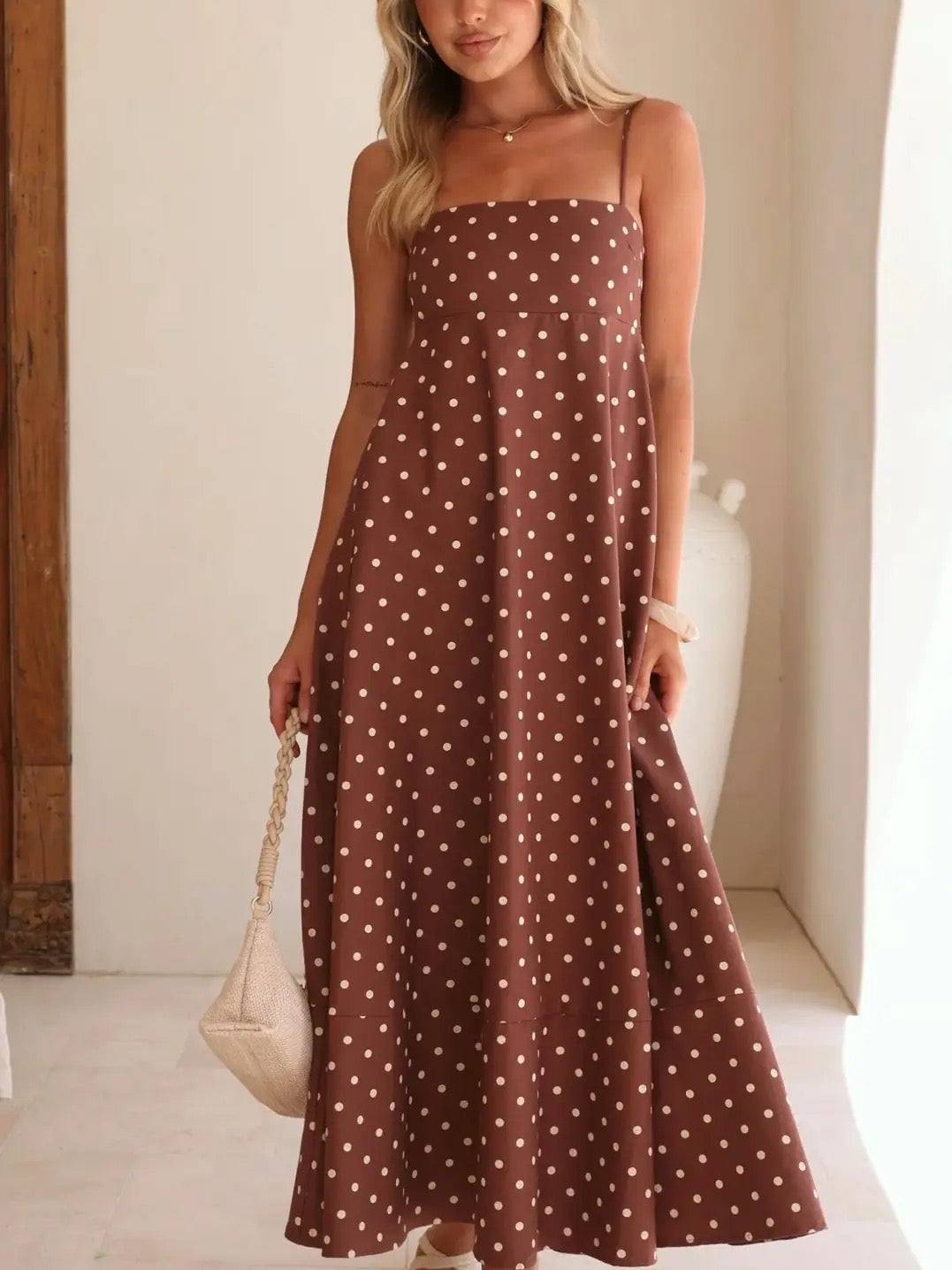 Coffee Polka Dot Dress