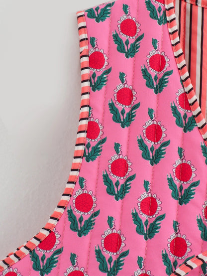 Reversible Fuchsia Floral Quilted Gilet Outwear Vest