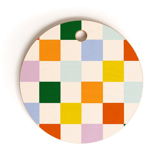 Lane and Lucia Rainbow Checkerboard Cutting Board Round