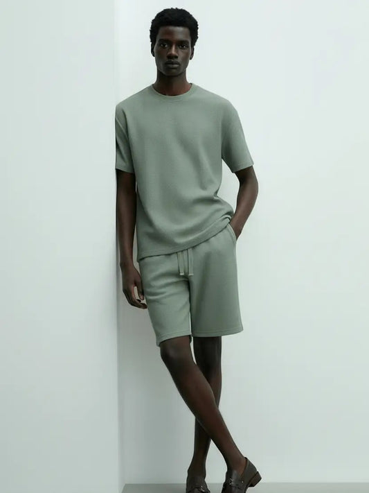 Men's Short Sleeve Textured T-Shirt & Short Set