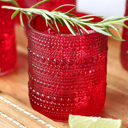 Textured Beaded Red Old Fashion Drinking Glass