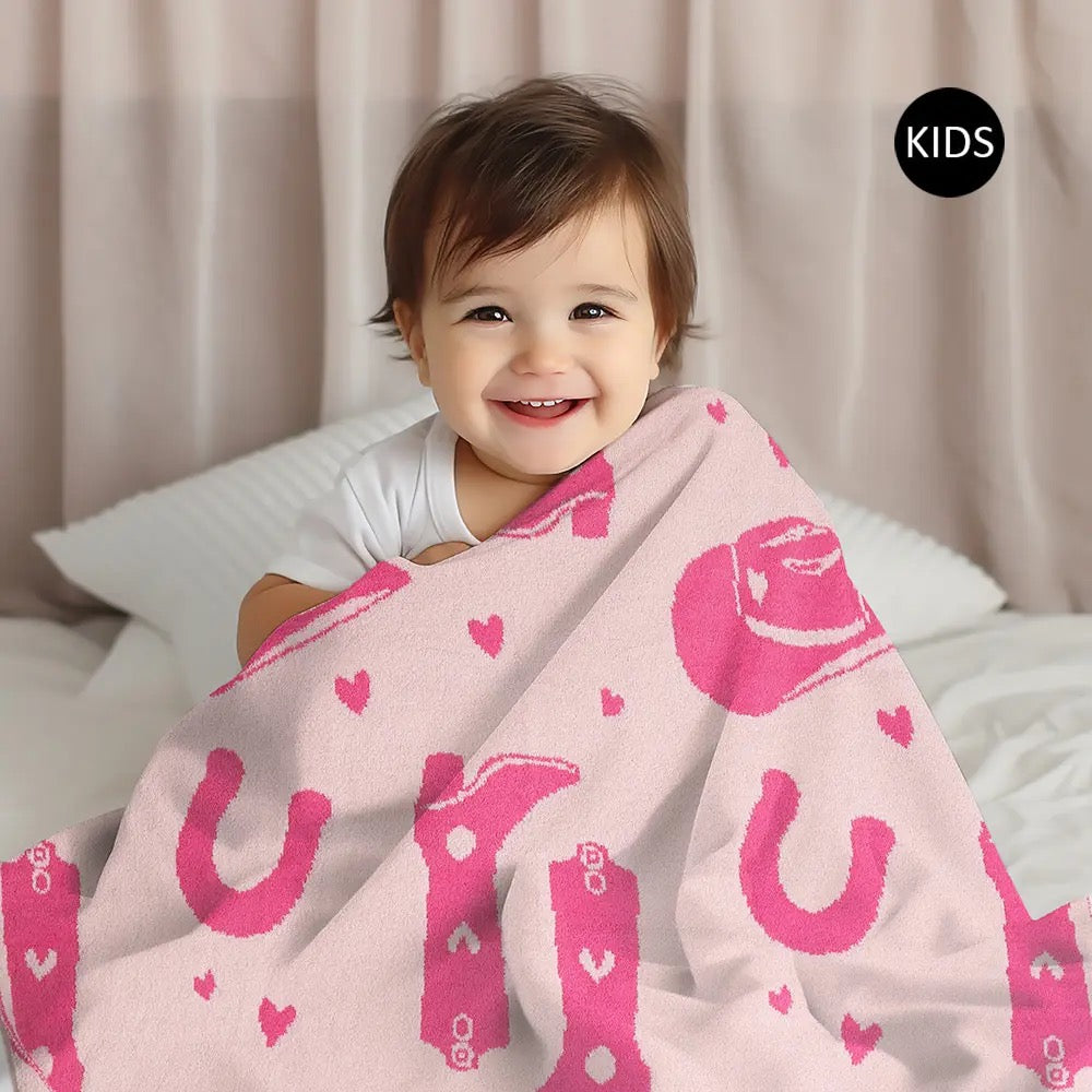 Cowboy Patterned Reversible Kids Throw Blanket