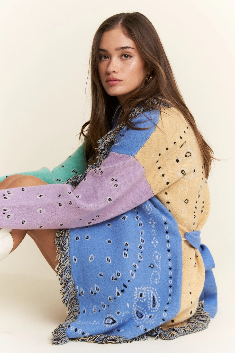 Paisley Print Contrast Cardigan