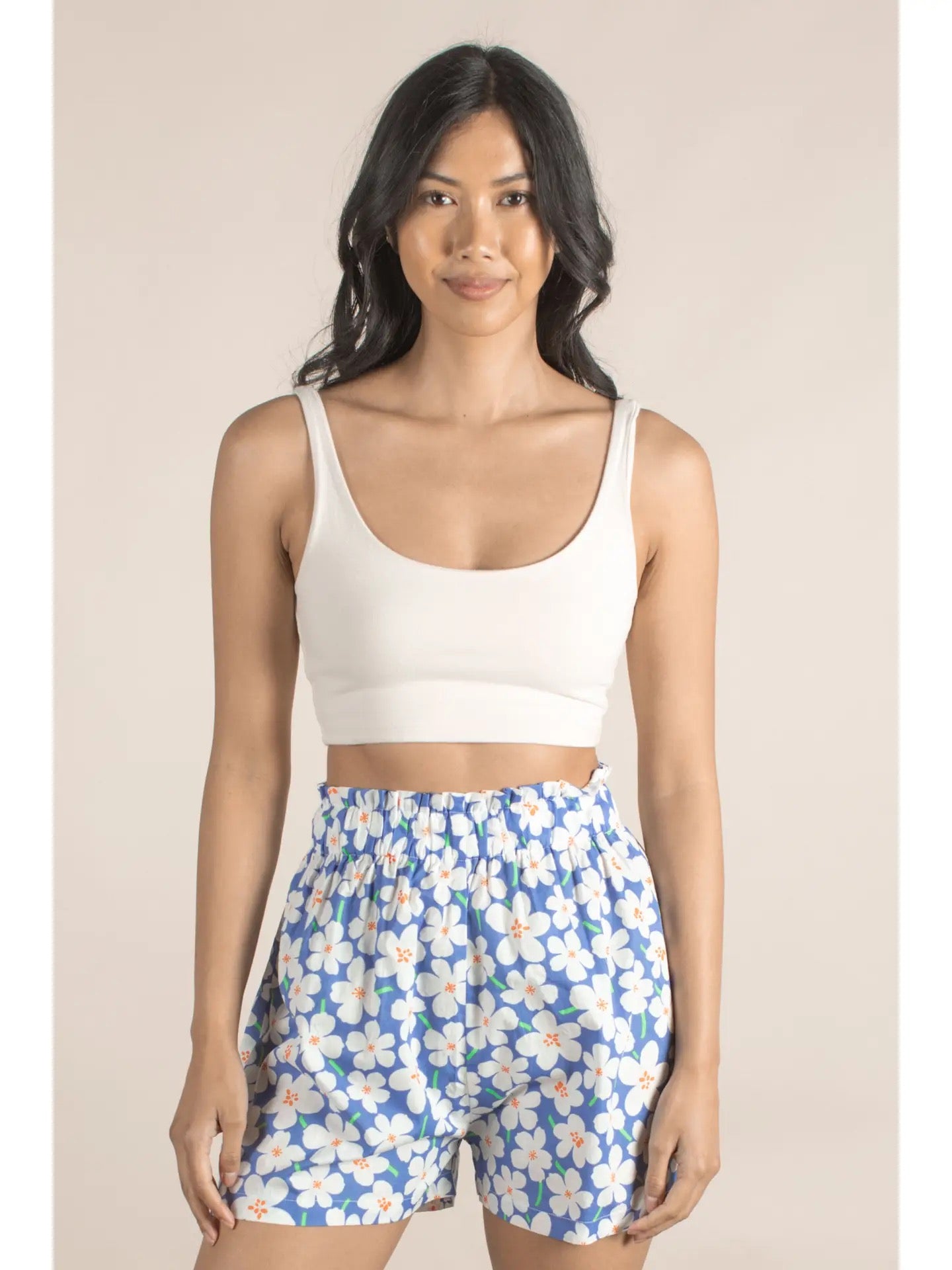 Blue Floral Cotton Top & Shorts