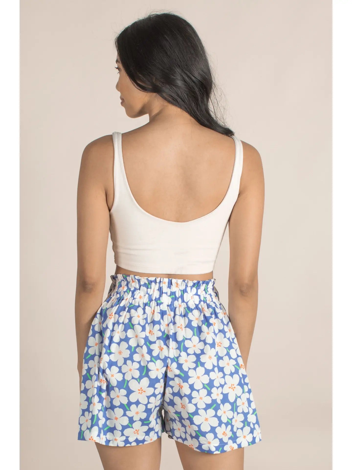 Blue Floral Cotton Top & Shorts