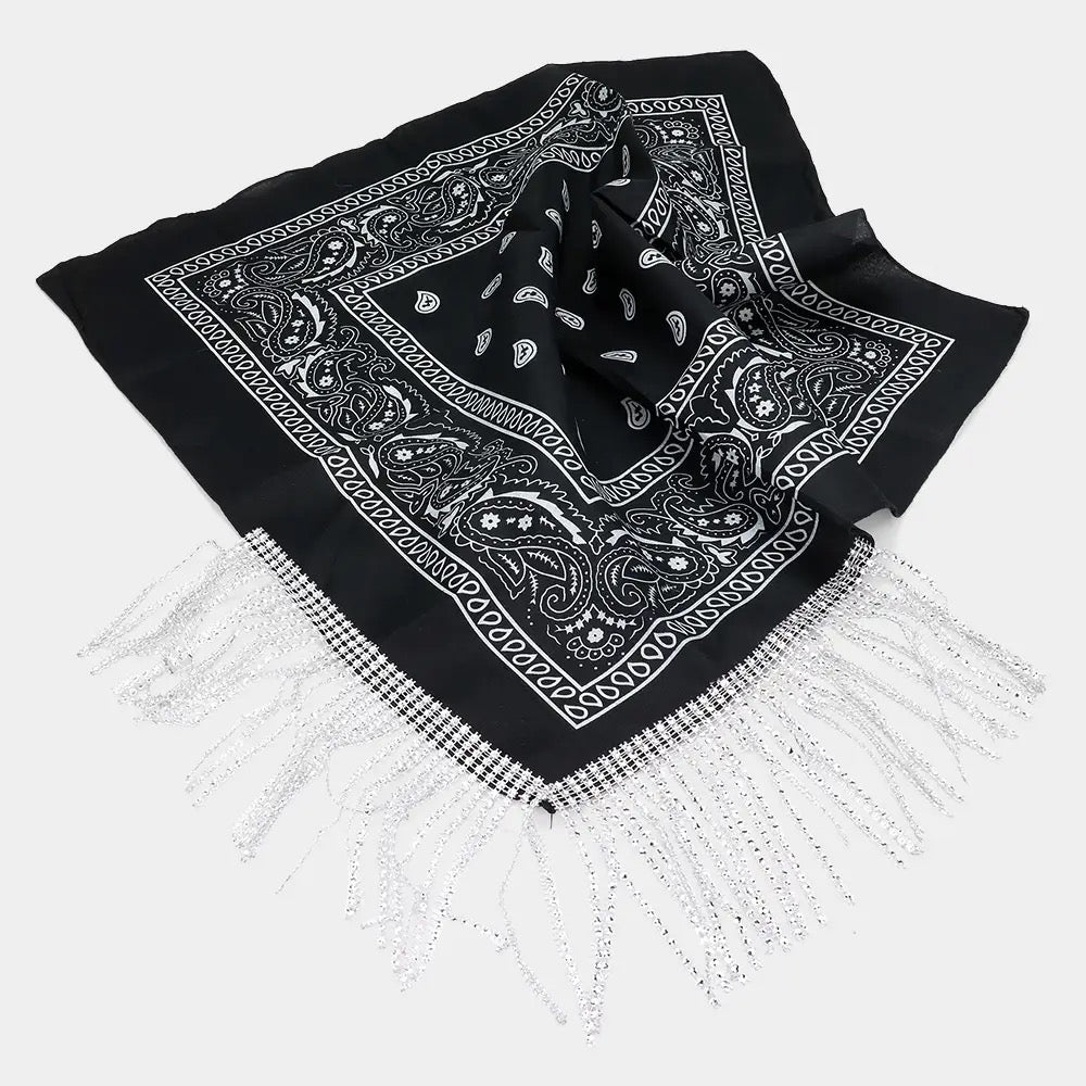 Rhinestone Like Fringe Cowgirl Bandana Scarf
