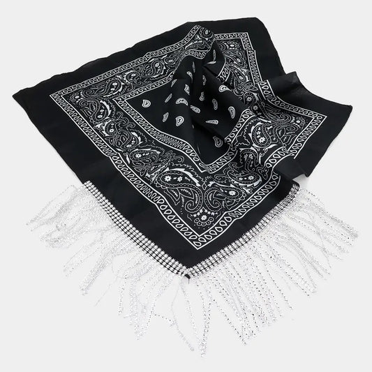 Rhinestone Like Fringe Cowgirl Bandana Scarf