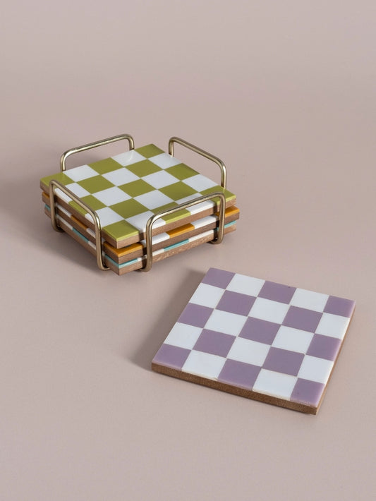 Checkered Coasters Colored with Stand