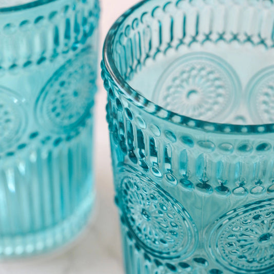 Vintage Textured Aqua Blue Drinking Glasses