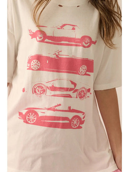 Retro Car Distressed Oversized Graphic Tee