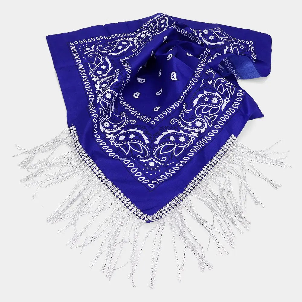 Rhinestone Like Fringe Cowgirl Bandana Scarf