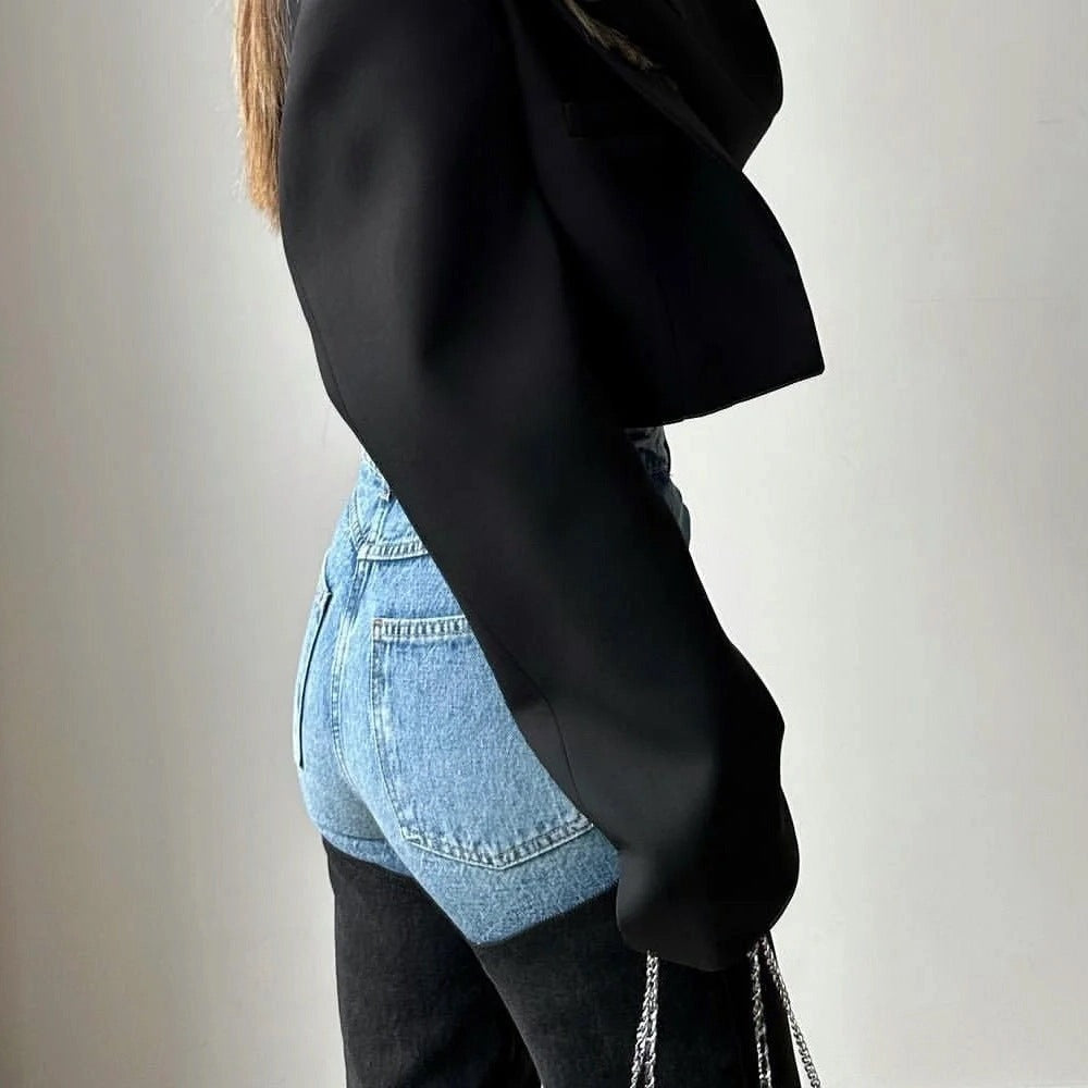 Color Block Splicing Straight Jeans