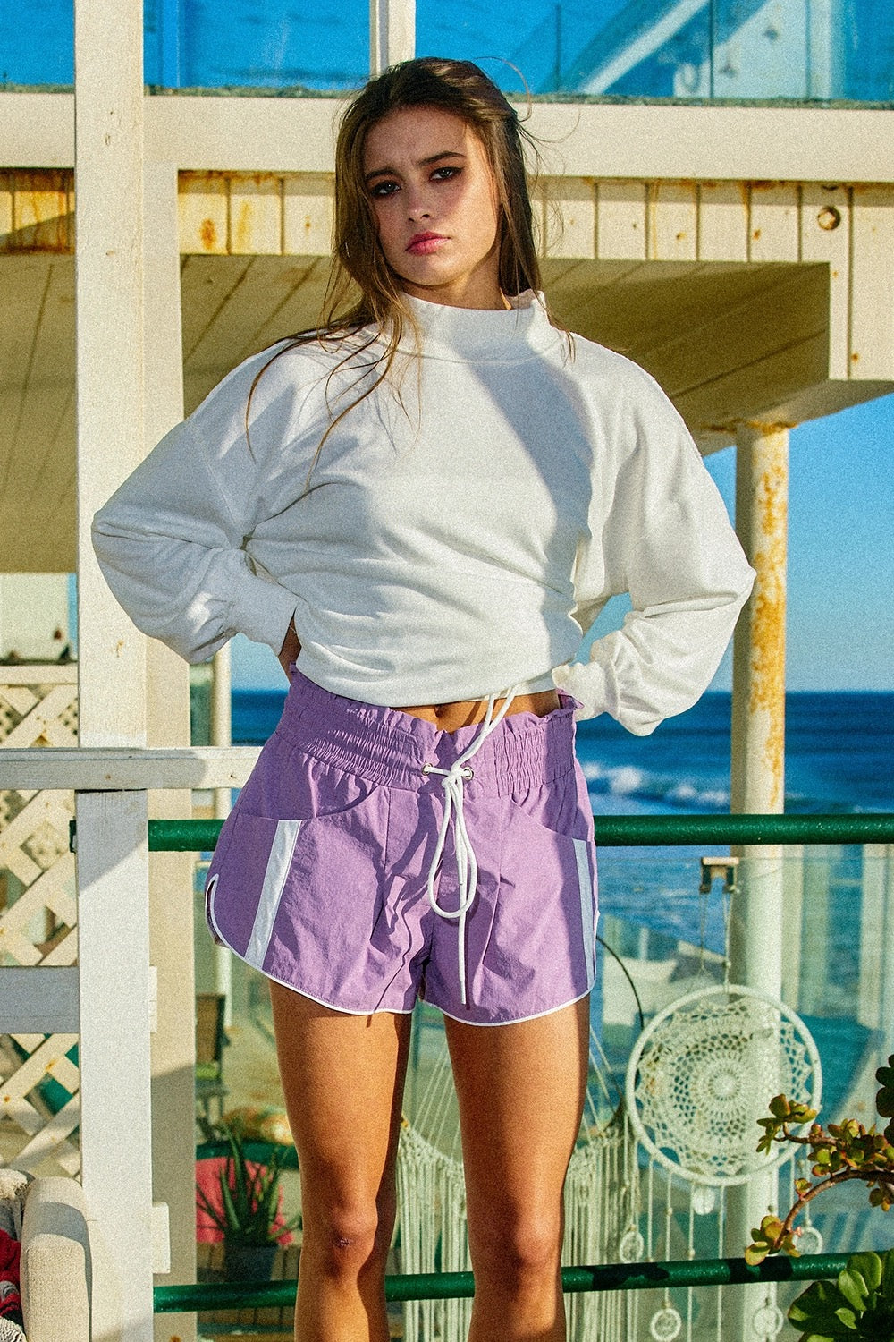 Windbreaker Shorts with Contrast Stripe