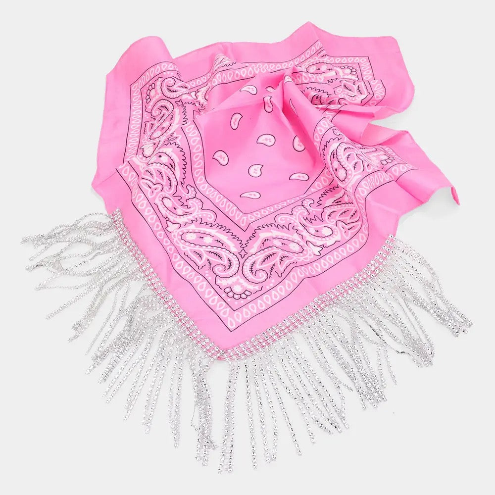 Rhinestone Like Fringe Cowgirl Bandana Scarf