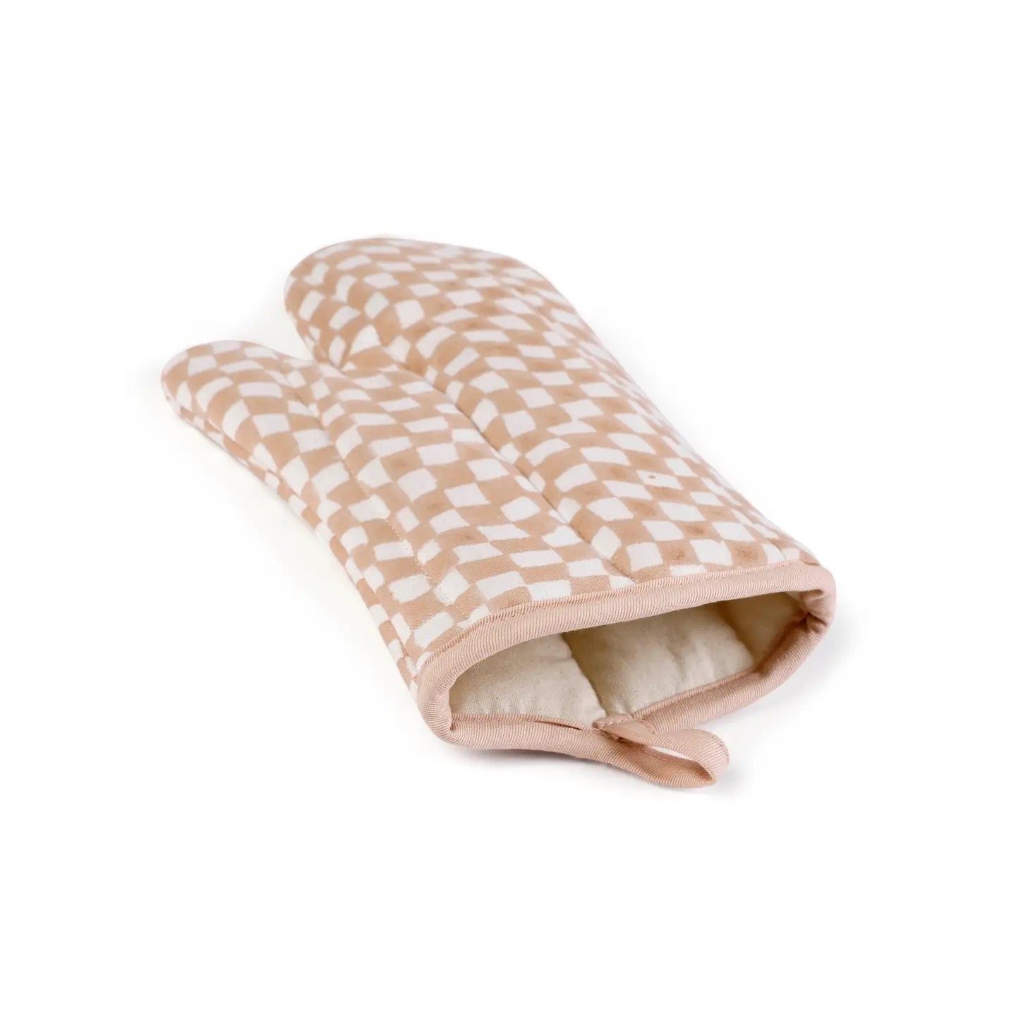 Checked Nude Oven Mitts & Pot Holder