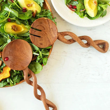 Twisted Wood Salad Servers