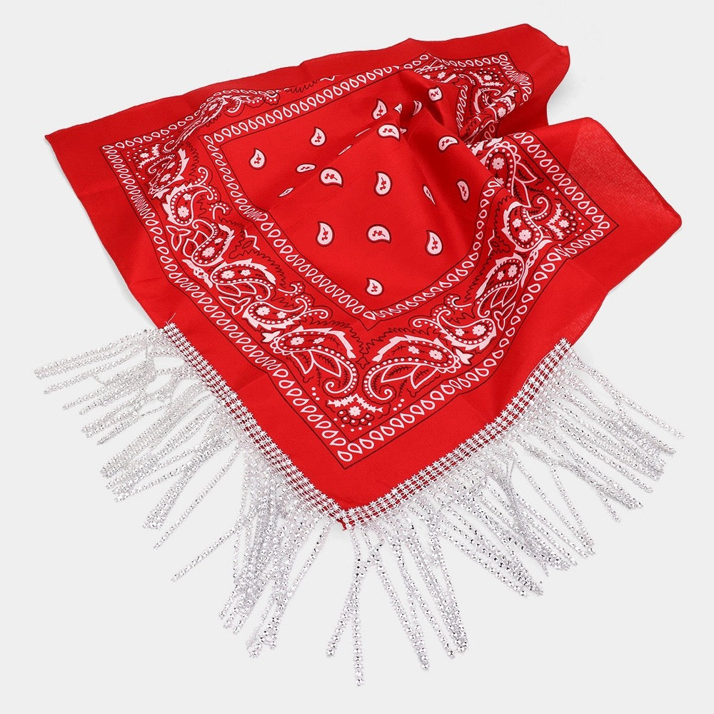 Rhinestone Like Fringe Cowgirl Bandana Scarf