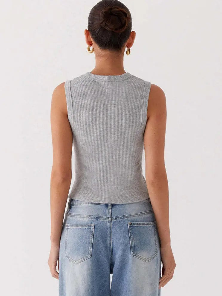 Ribbed Buttoned Tank Top Vest