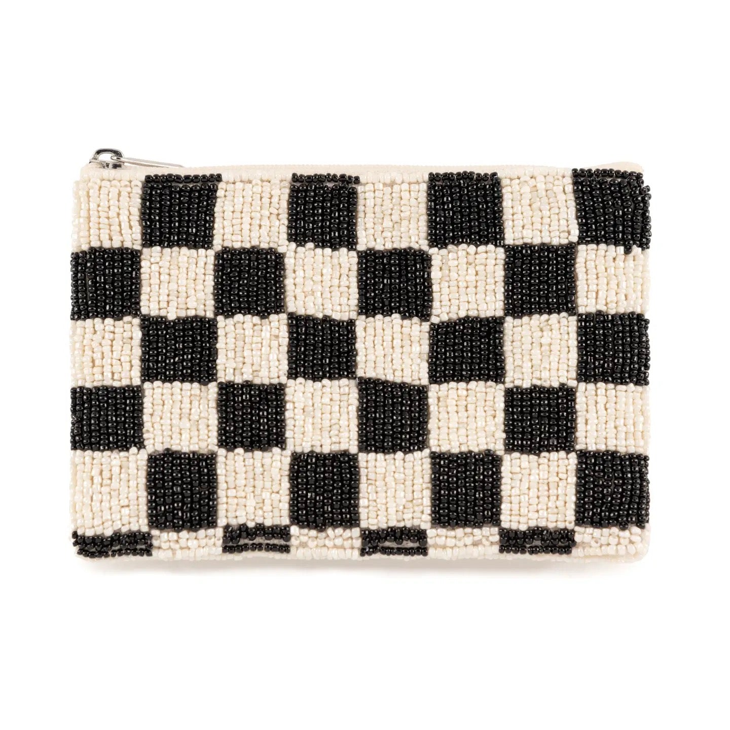 Checks Beaded Zip Pouch