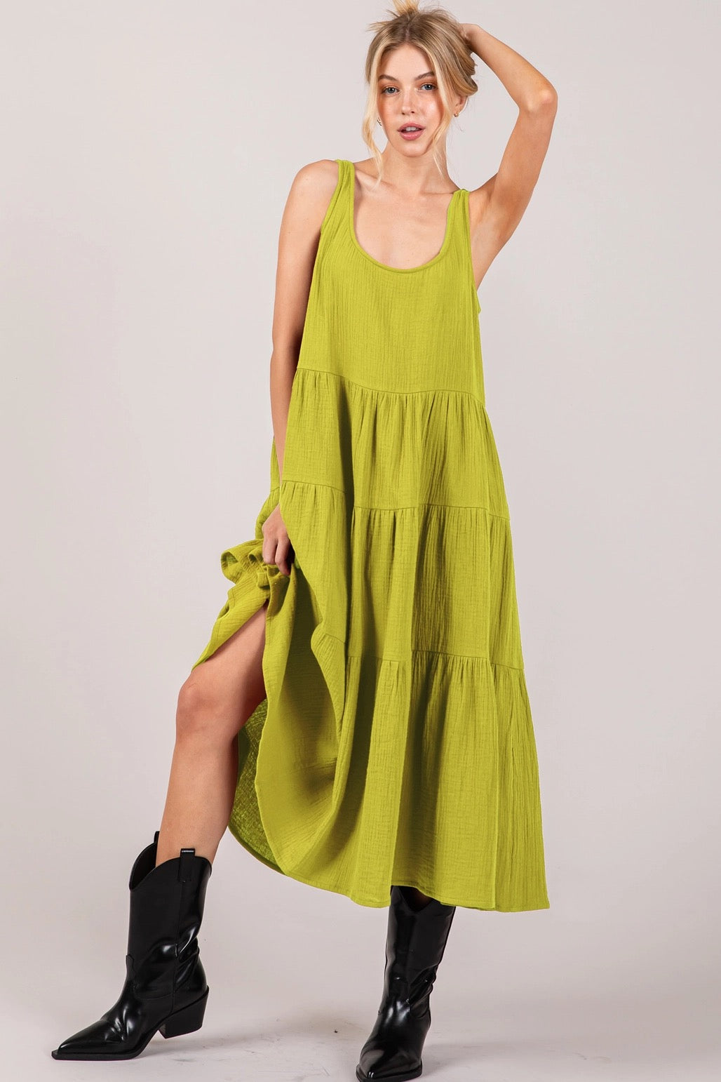 Lightweight Gauze Tiered Midi Dress