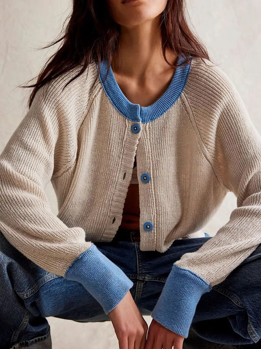 Contrast Color Button Knit Cardigan