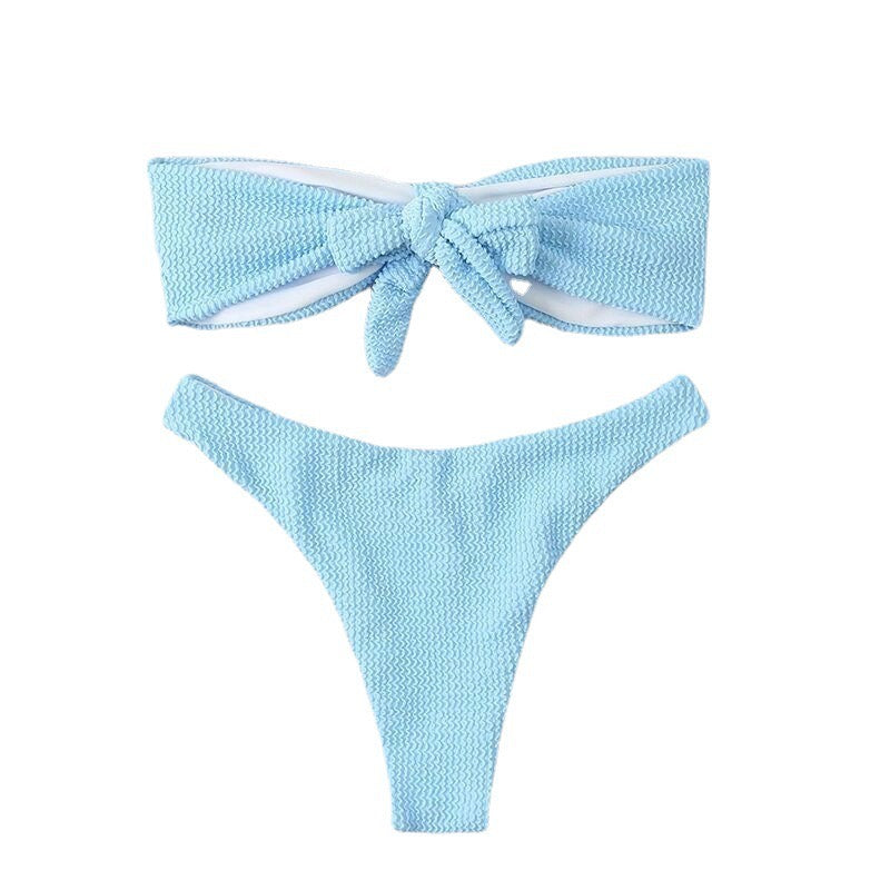 2 Piece Blue Color Back Tie Swimsuit