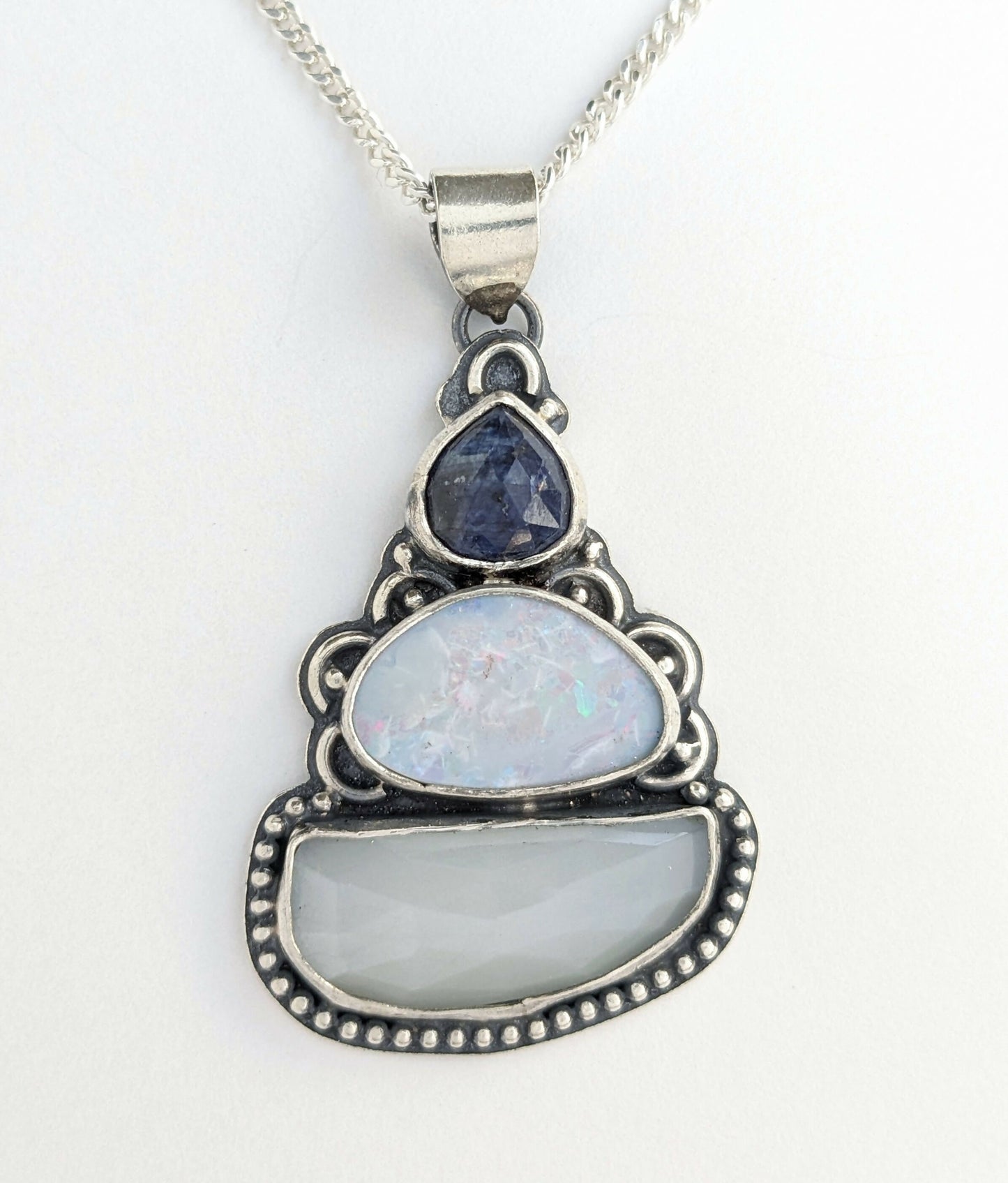 Sapphire, Opal Doublet and Moonstone Necklace