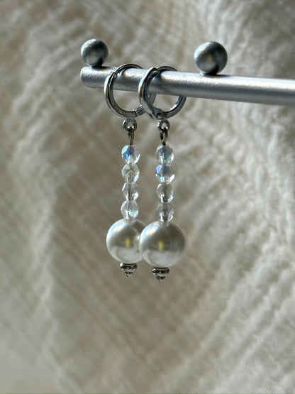 Pearl Drop Hoop Earrings In Gold Or Silver Shades