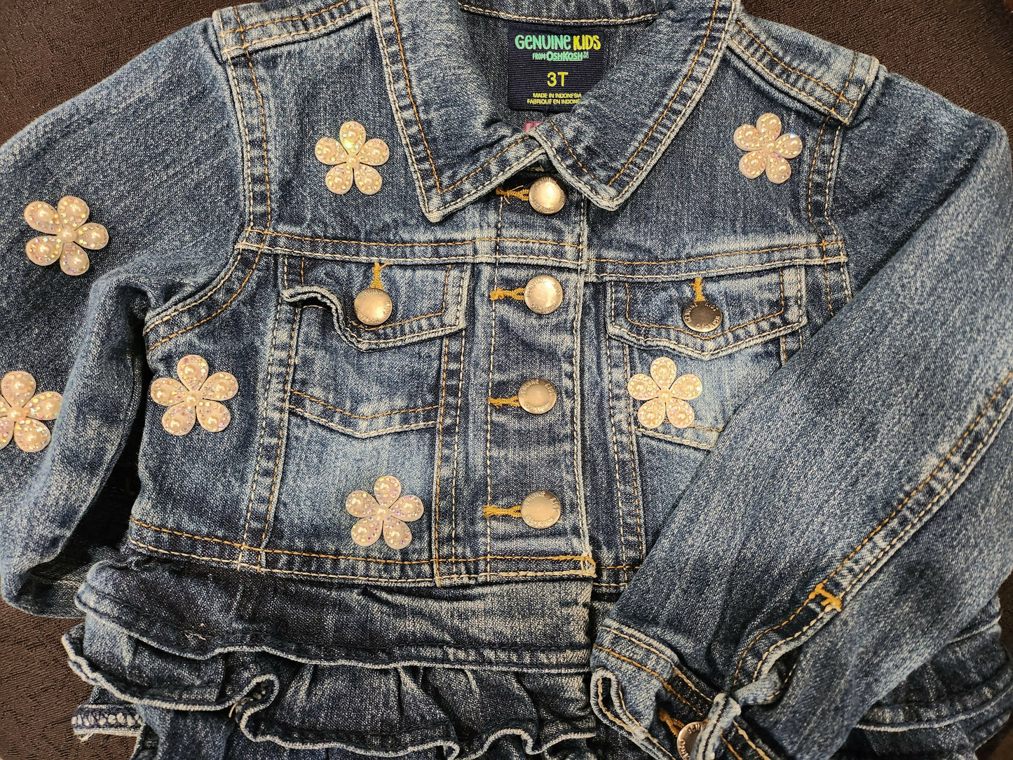 Sparkle Crystal Floral Patched Toddler Denim Jacket