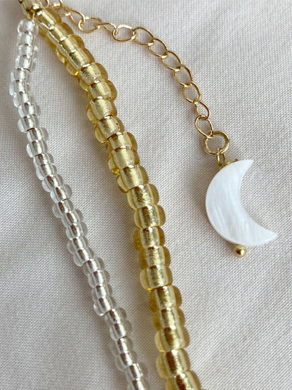 Double bead necklace in gold tone