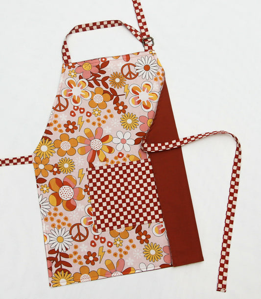 Burnt Orange Groovy Floral Kid's Apron