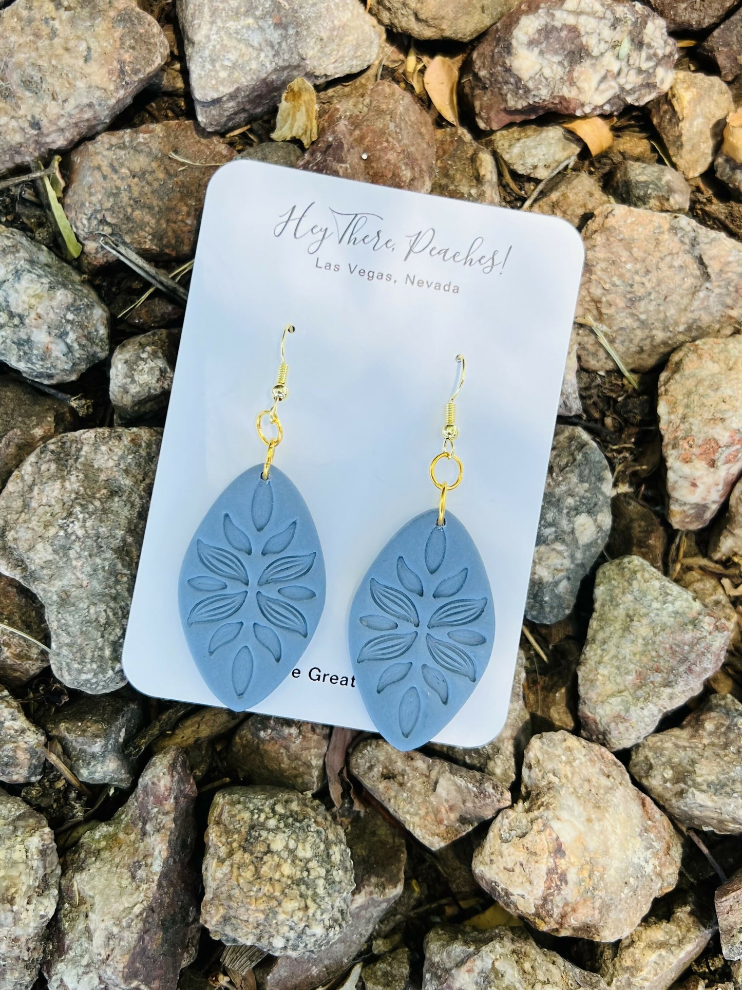 Blue Floral Imprint Dangle Earrings