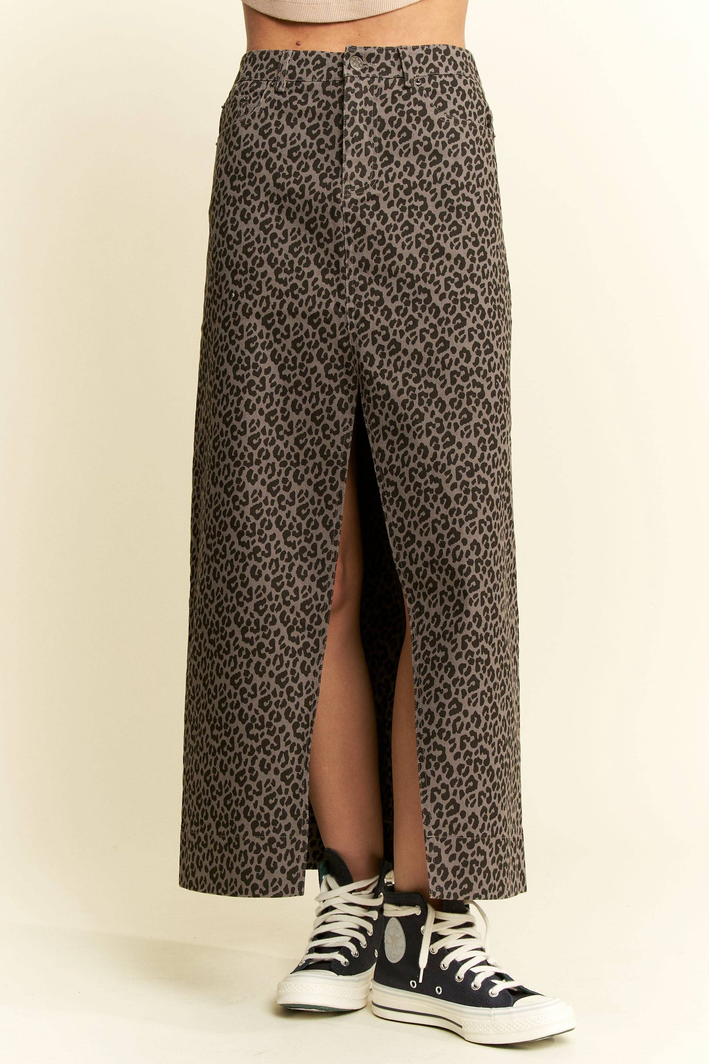LEOPARD PRINT FRONT SLIT SKIRTS