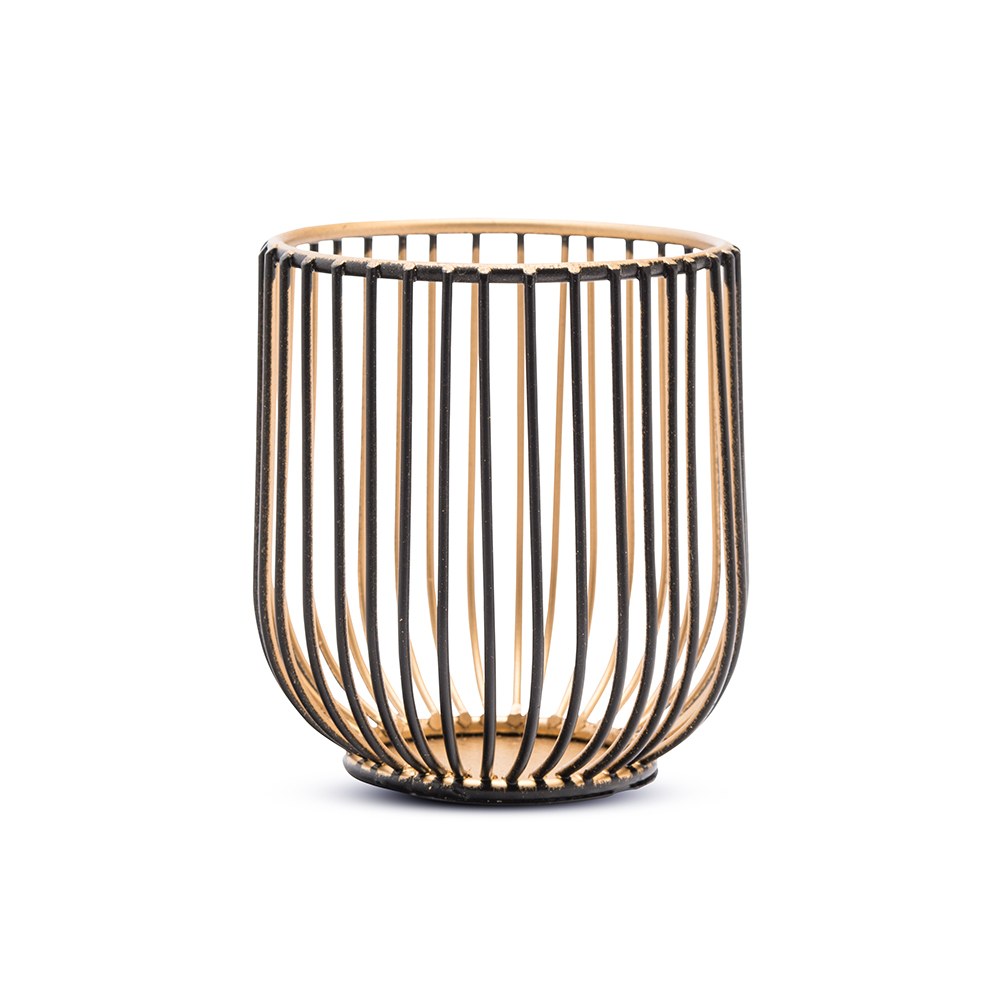 Small Geometric Wire Basket Tea Light Holder - Black & Gold
