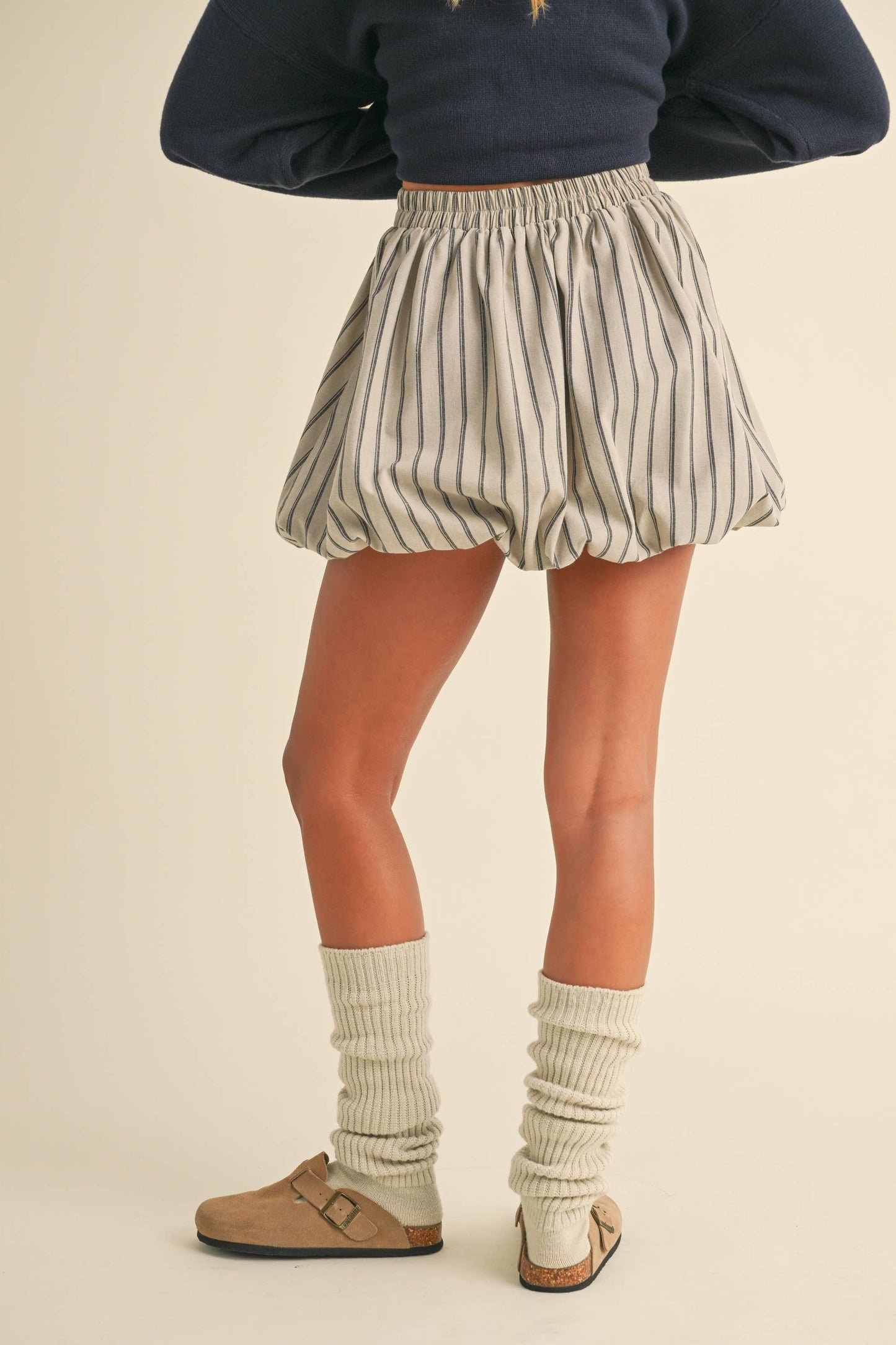 Striped Elastic Bubble Mini skirt