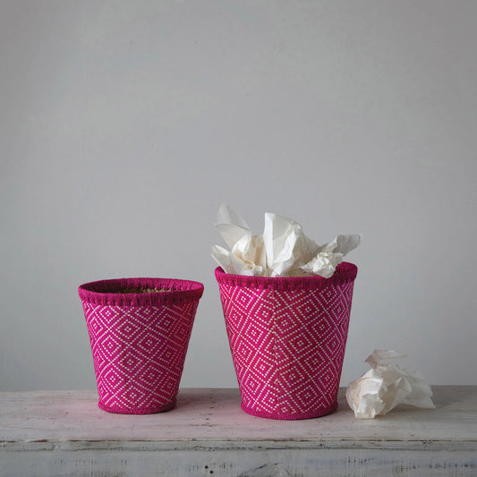 Hand Woven Seagrass Baskets In Fuchsia