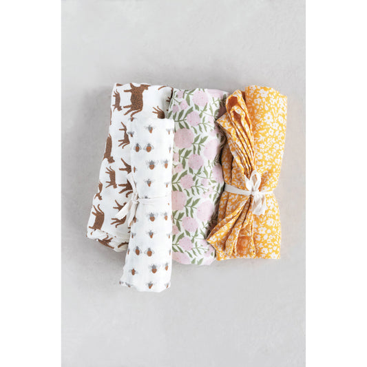 Patterned Cotton Swaddles & Knotted Hats