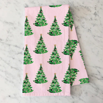 Christmas Trees On Pink Tea Towel