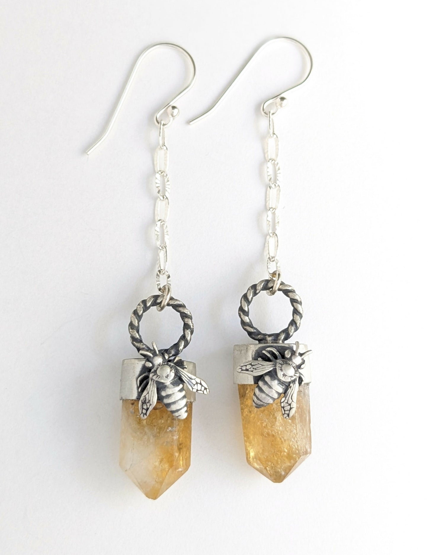 Citrine Bee Point Dangle Earrings