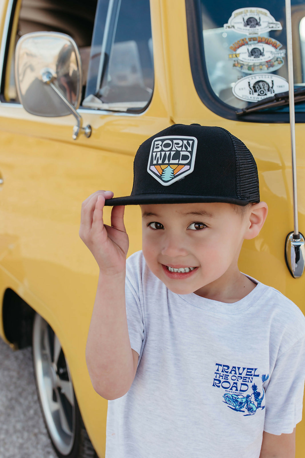 BORN WILD Black Snapback Trucker Hat (Baby & Kids)