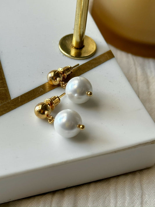 Pearl Drop Stud Earrings In Gold Or Silver Shades