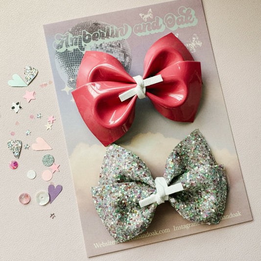 Pink and Glitter Leather Bows